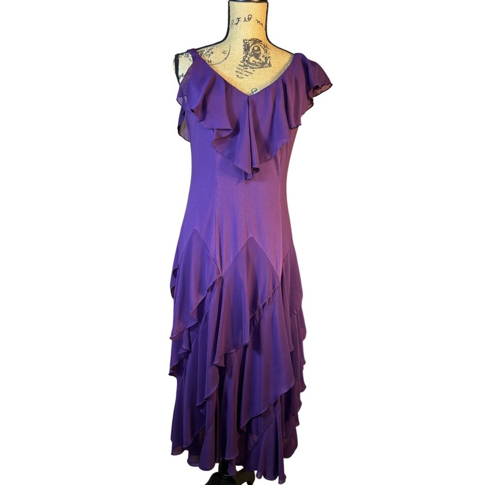 Y2K Asymmetrical Dress Size 8 Purple Layered Ruffles Fairy Core Ballet Core